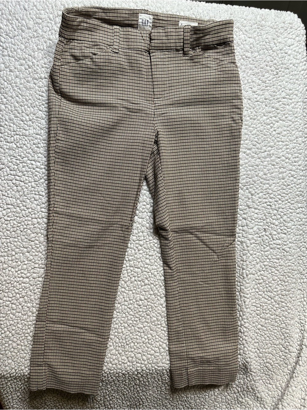 GAP Tan and Black Micro-Plaid Stretch Pants H23